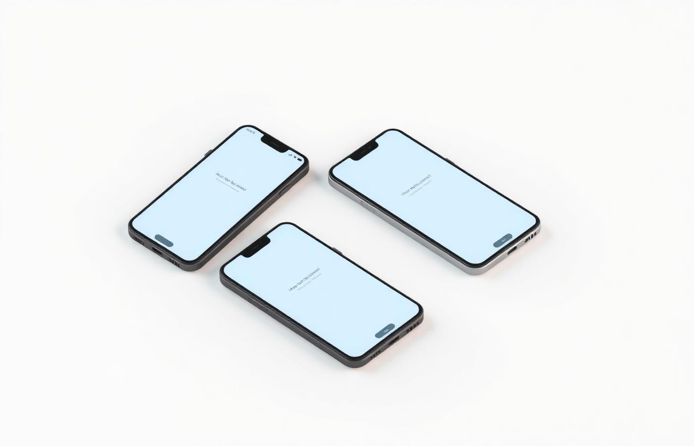 Isometric mockup of three mobile application interfaces